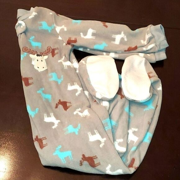 Absorba Gray Moose Print Footed Pajamas 24M - Picture 1 of 2